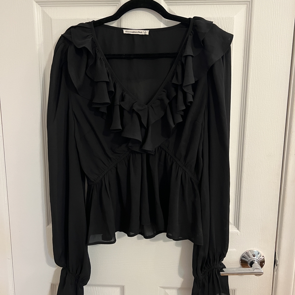 Abercrombie & Fitch Black Ruffle V-Neck Peplum Blouse